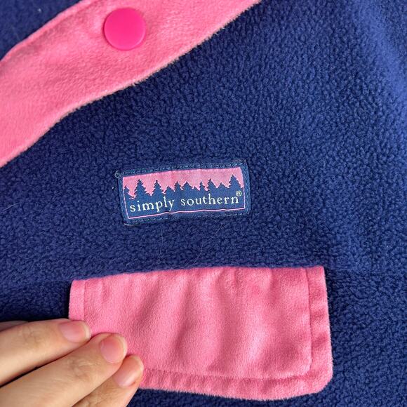 Simply Southern Navy & Light Pink Fleece Pullover Quarter Snap Size M - Picture 5 of 11